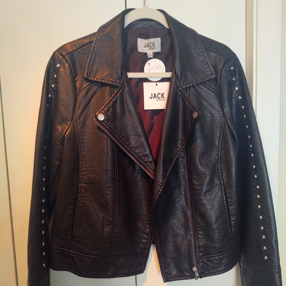 Black Vegan Leather biker style jacket